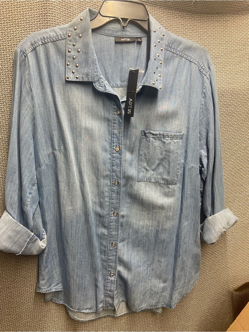 Apt. 9 XL Studded Collar Lightweight Denim Like Button-Down Shirt - NWT